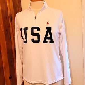 OFFICIAL OLYMPIC RL POLO 3/4 Zip Pullover White Medium